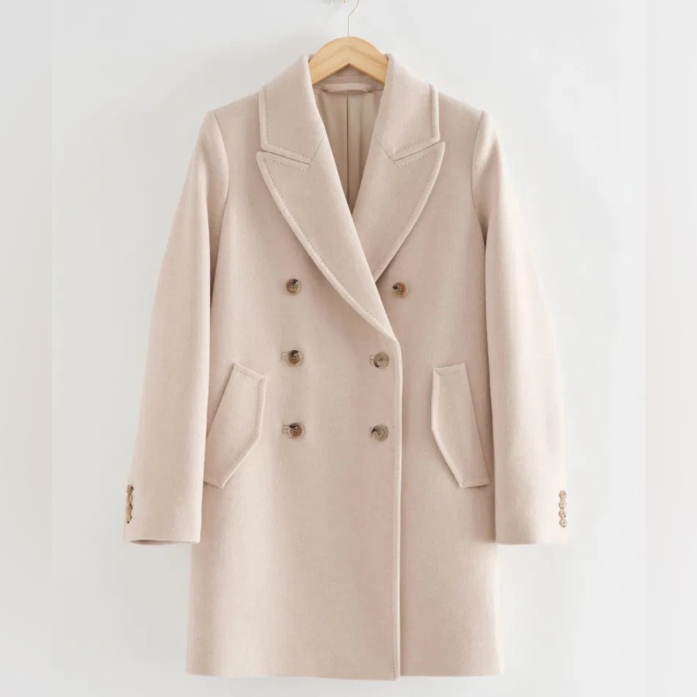 & Other Stories - Double-breasted Wool Coat - Beige - Size 8